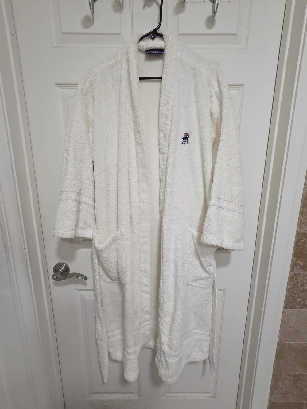 Vintage Polo Ralph Lauren FlagClassic White Terry Bathrobe with Embroidered Bear